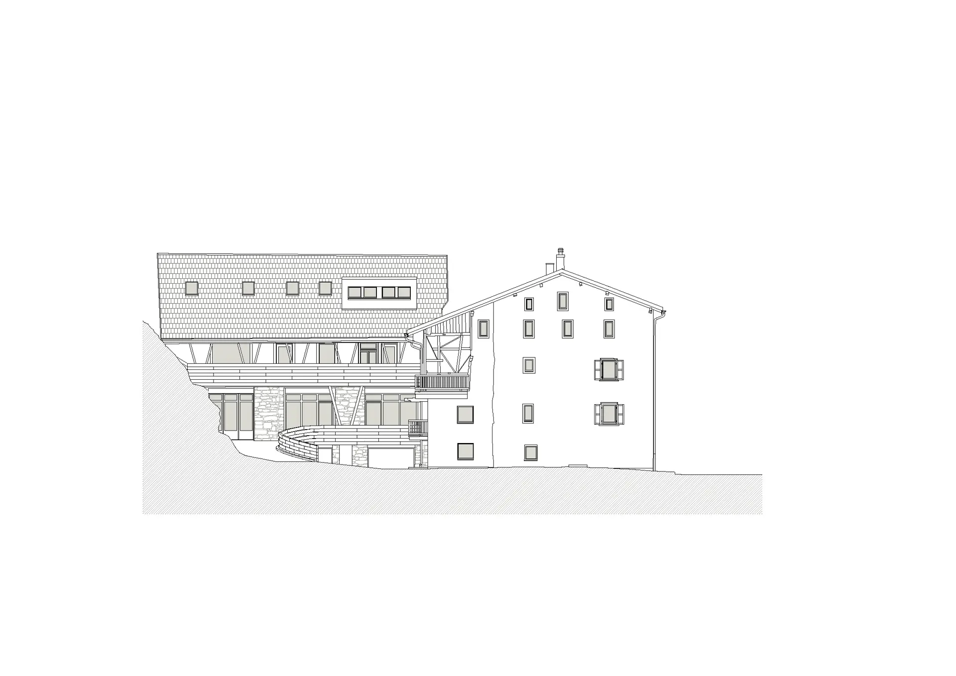 41_Umbau_Bergwaldzentrum mit Jugendherberge Mesaglina Via Principala Trin_Ansicht Ost